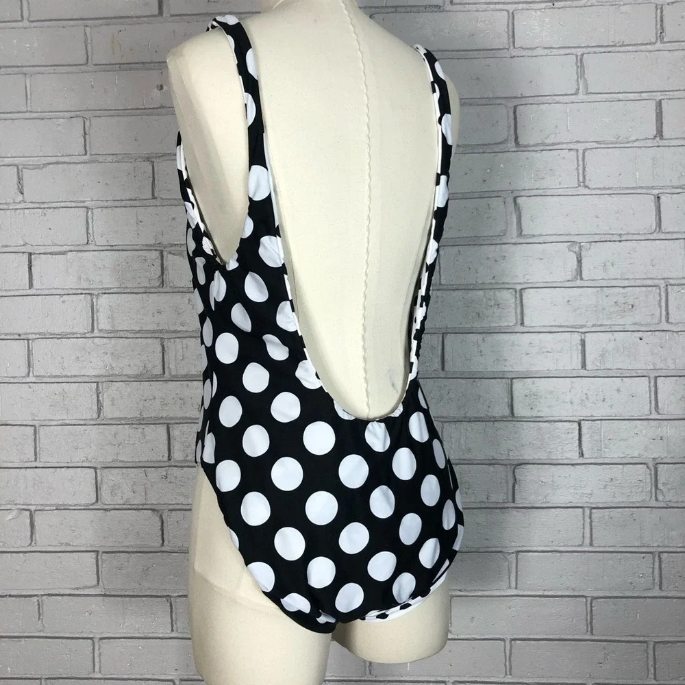 La Blanca Reversible Polka Dot One Piece Swimsuit‎ Black White  | Size 16